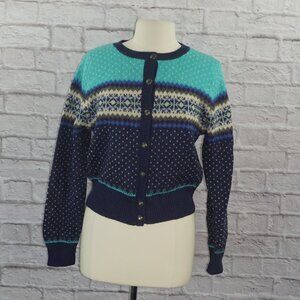 Vintage 90s Fair Isle Wool Knit Cardigan Sweater